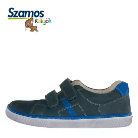 Szamos kid boy sneakers in dark grey and blue color with double velcro strap big kid size