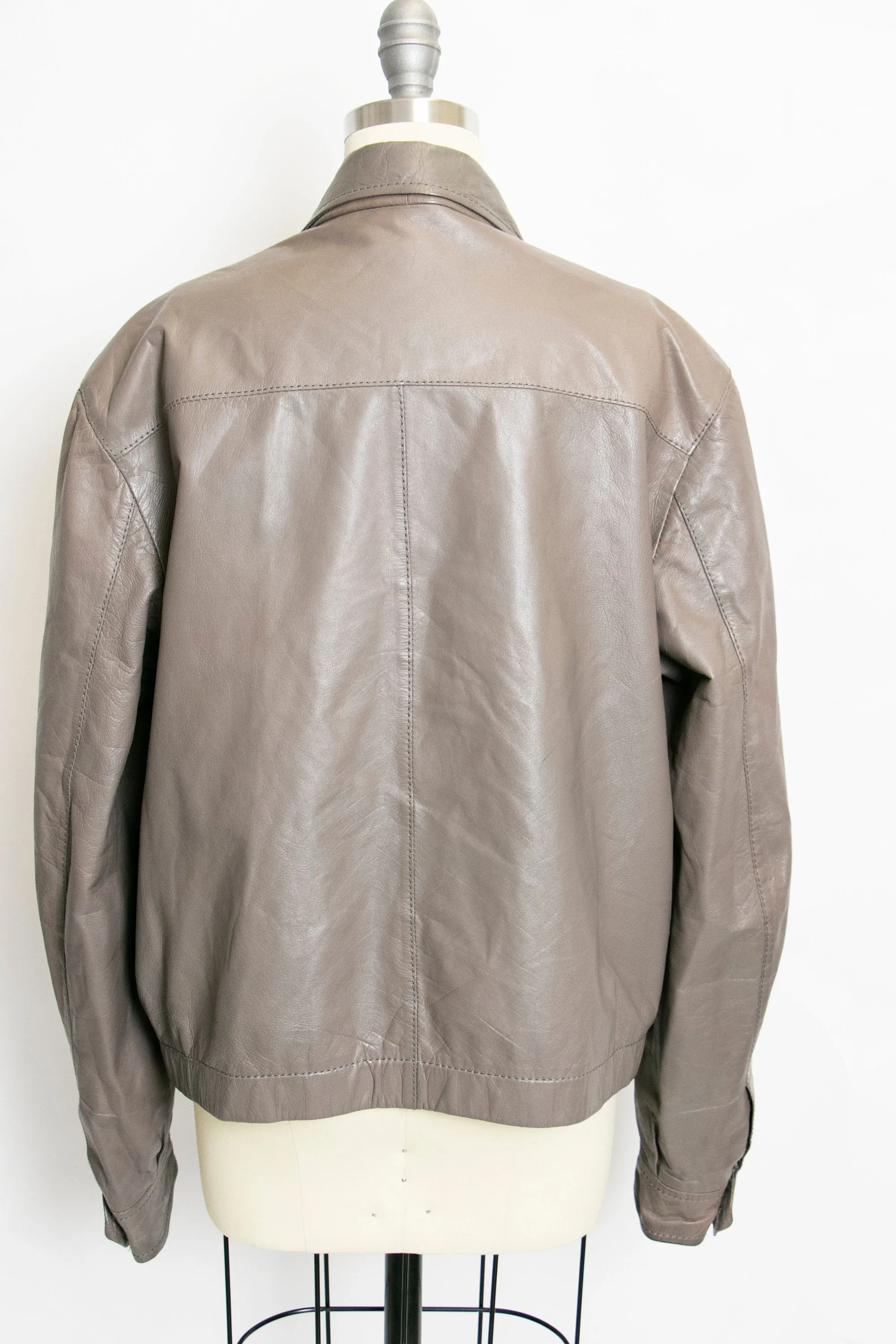 1980s Leather Jacket Taupe 80s Large