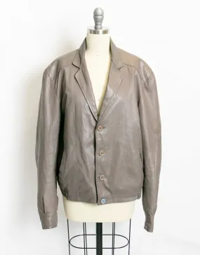 1980s Leather Jacket Taupe 80s Large