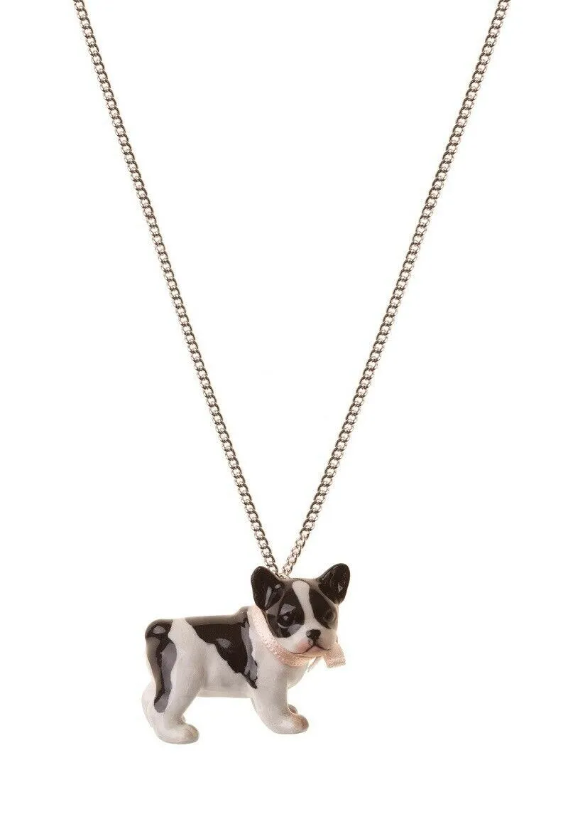 AND MARY Ceramic French Bulldog B W Pendant