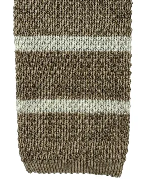 Brunello Cucinelli Square End Knitted Tie Taupe Horizontal Stripes SALE