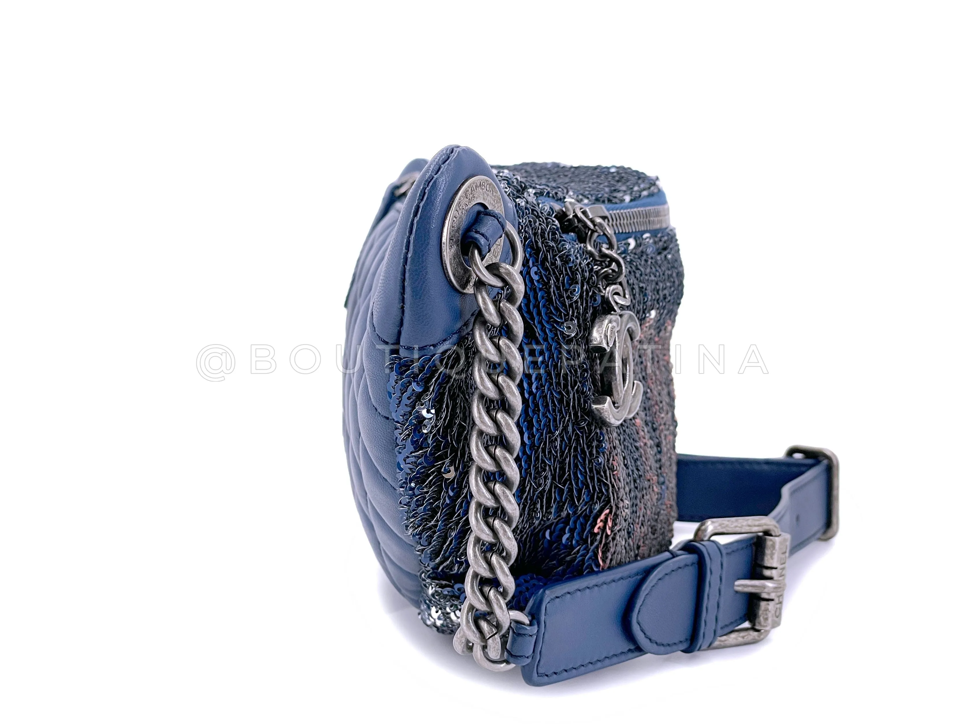 Chanel 17C Blue Pink Sequin Coco Cuba Fanny Pack Belt Bum Bag