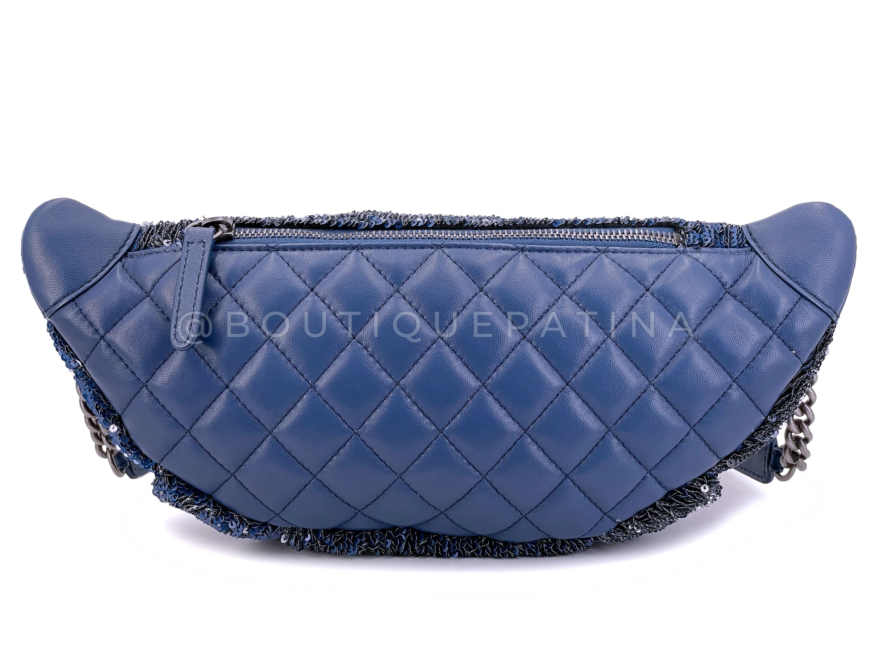 Chanel 17C Blue Pink Sequin Coco Cuba Fanny Pack Belt Bum Bag