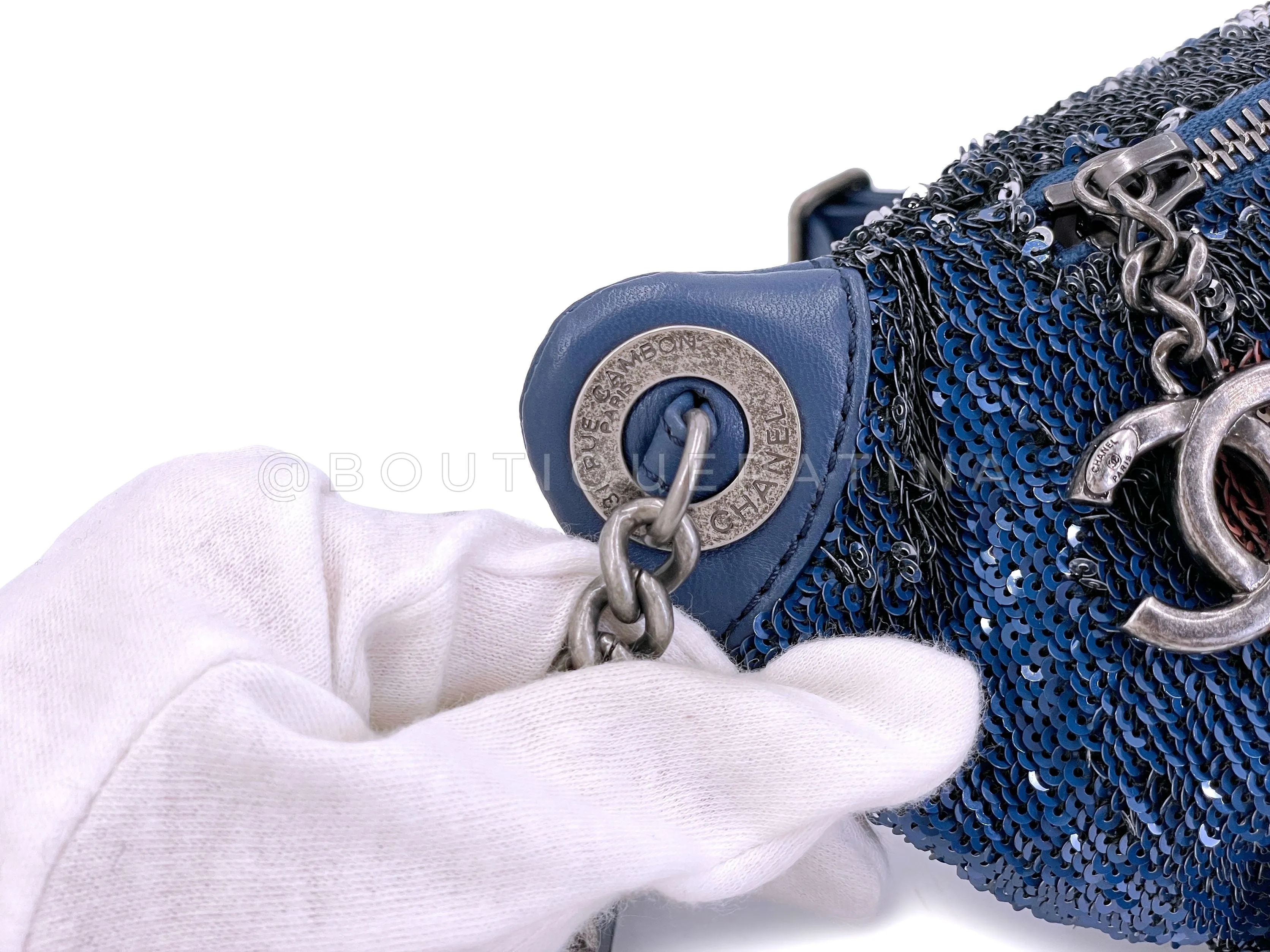 Chanel 17C Blue Pink Sequin Coco Cuba Fanny Pack Belt Bum Bag