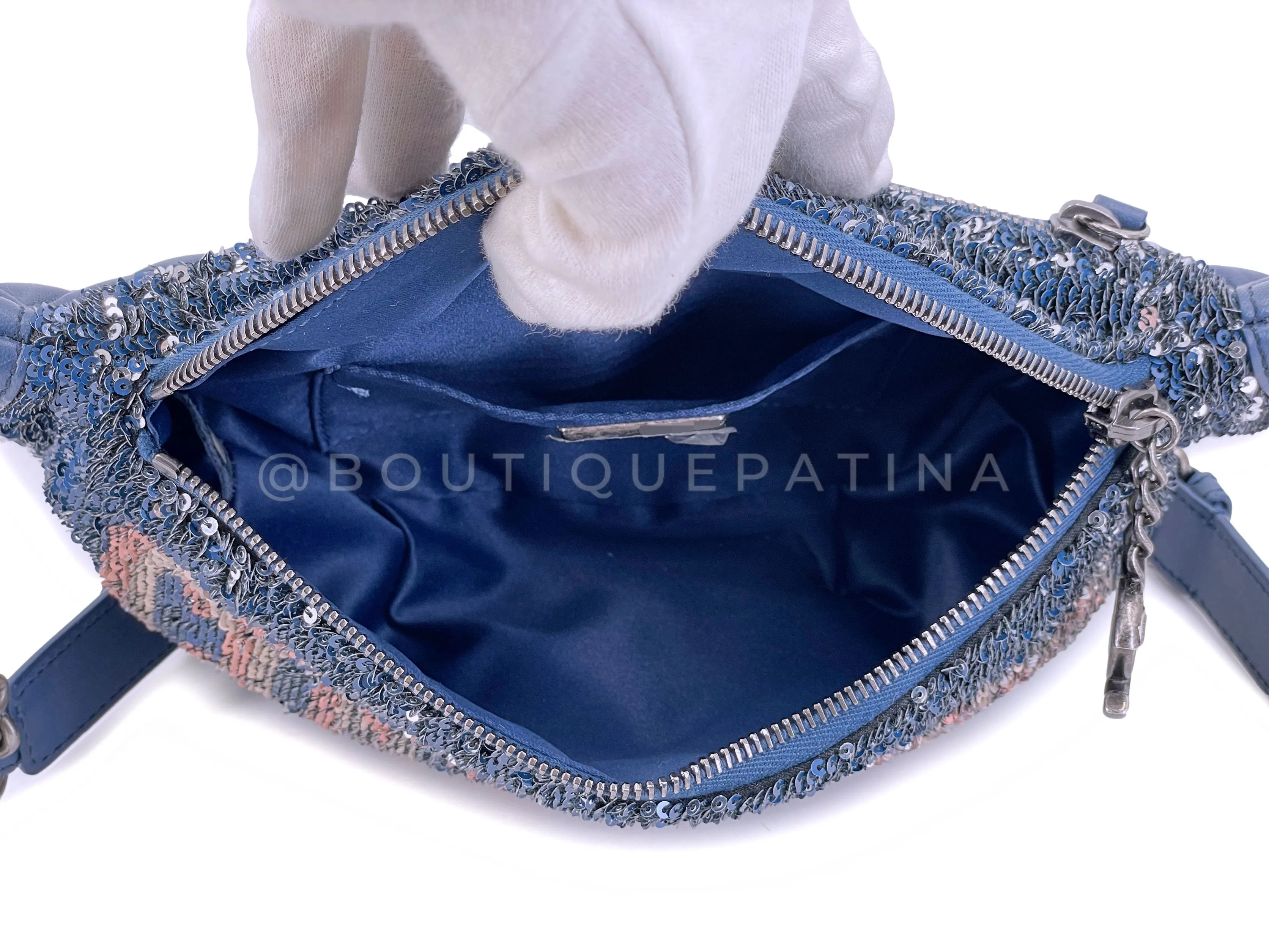 Chanel 17C Blue Pink Sequin Coco Cuba Fanny Pack Belt Bum Bag