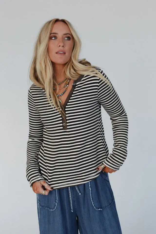 Cool Stripes Henley Top - Black