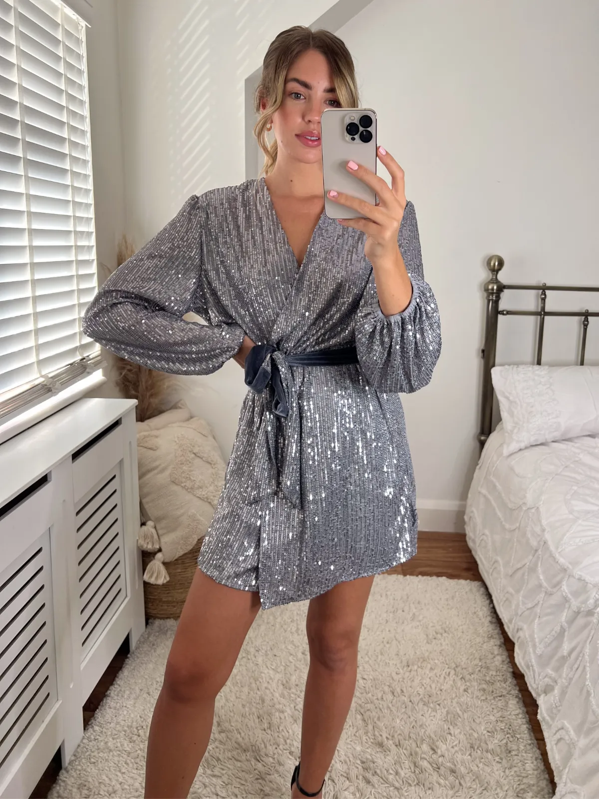 Dani Sequin Wrap Dress / Silver