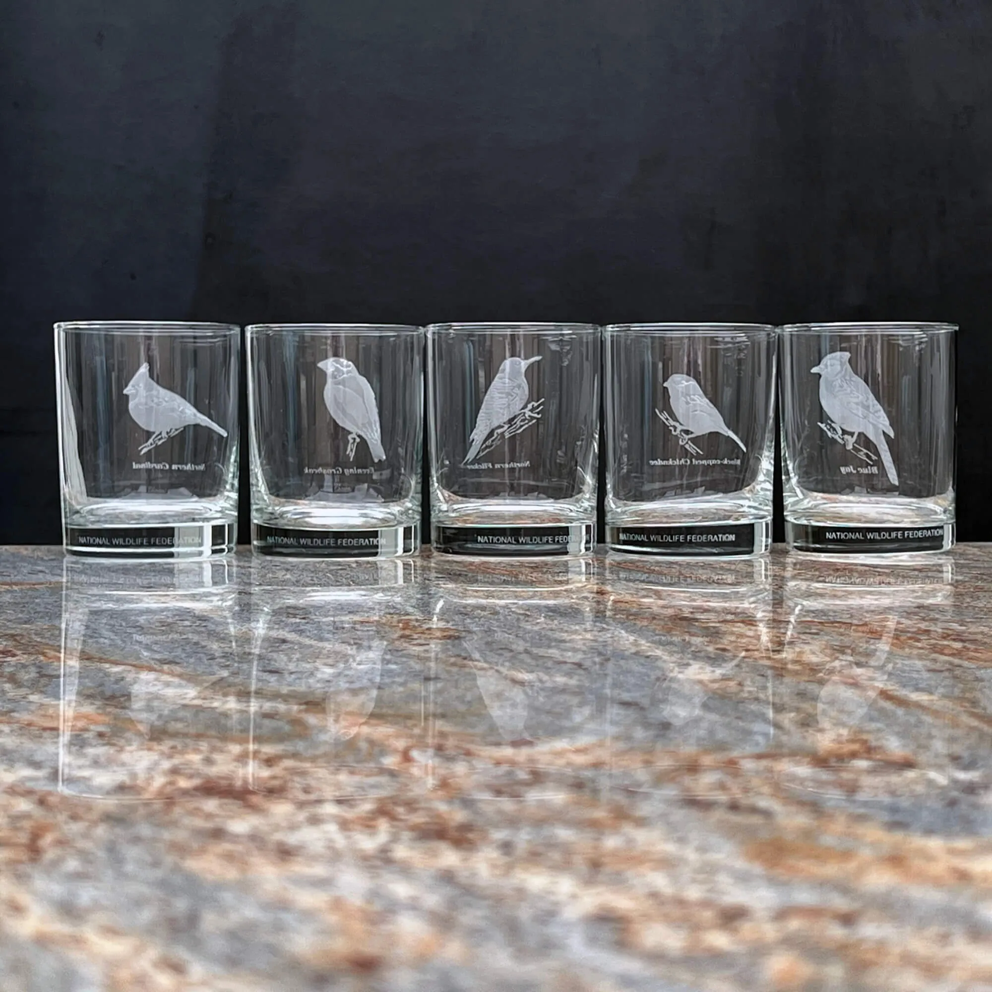 Etched Wild Bird Old-Fashioned Bar Glass Set