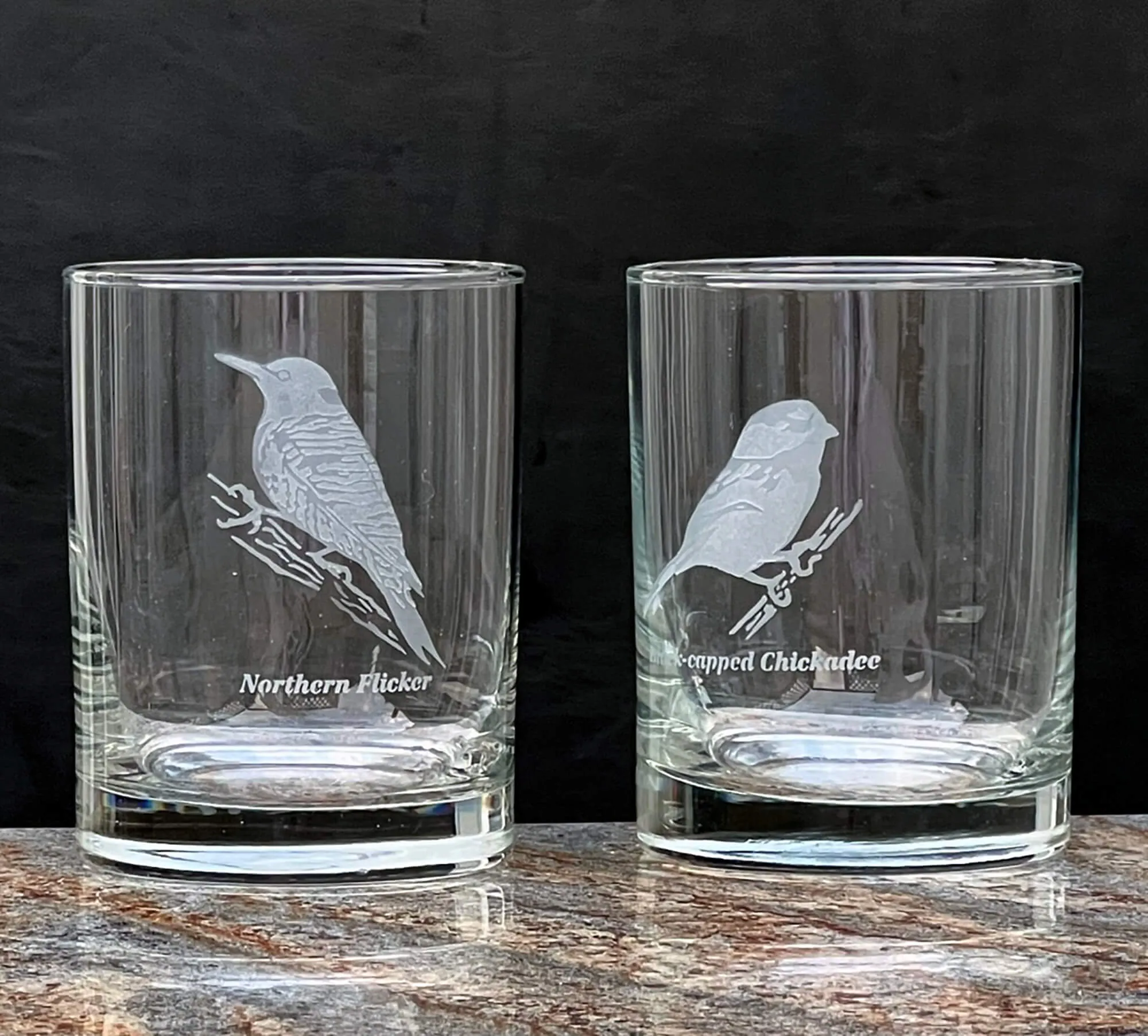 Etched Wild Bird Old-Fashioned Bar Glass Set