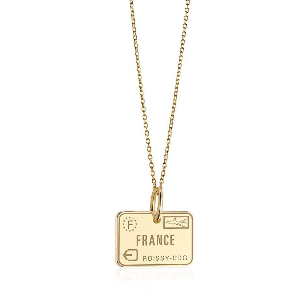 France Passport Stamp Charm Solid Gold