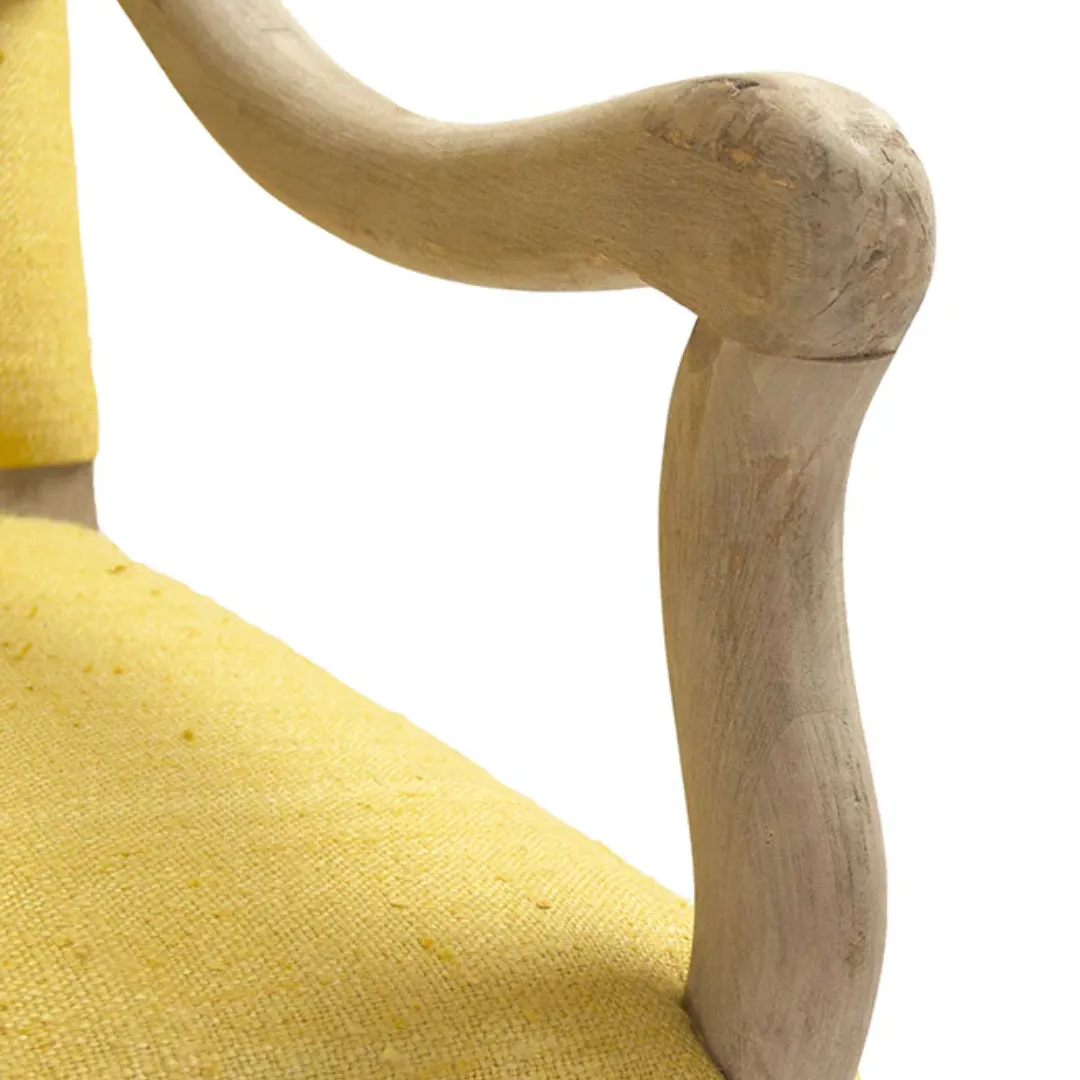 French Upholstered Silk Yellow Bench