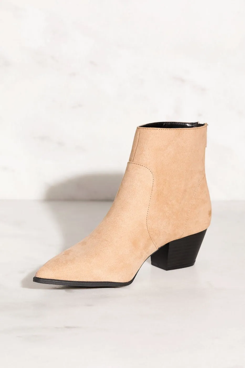 Go Wild Taupe Pointed-Toe Booties