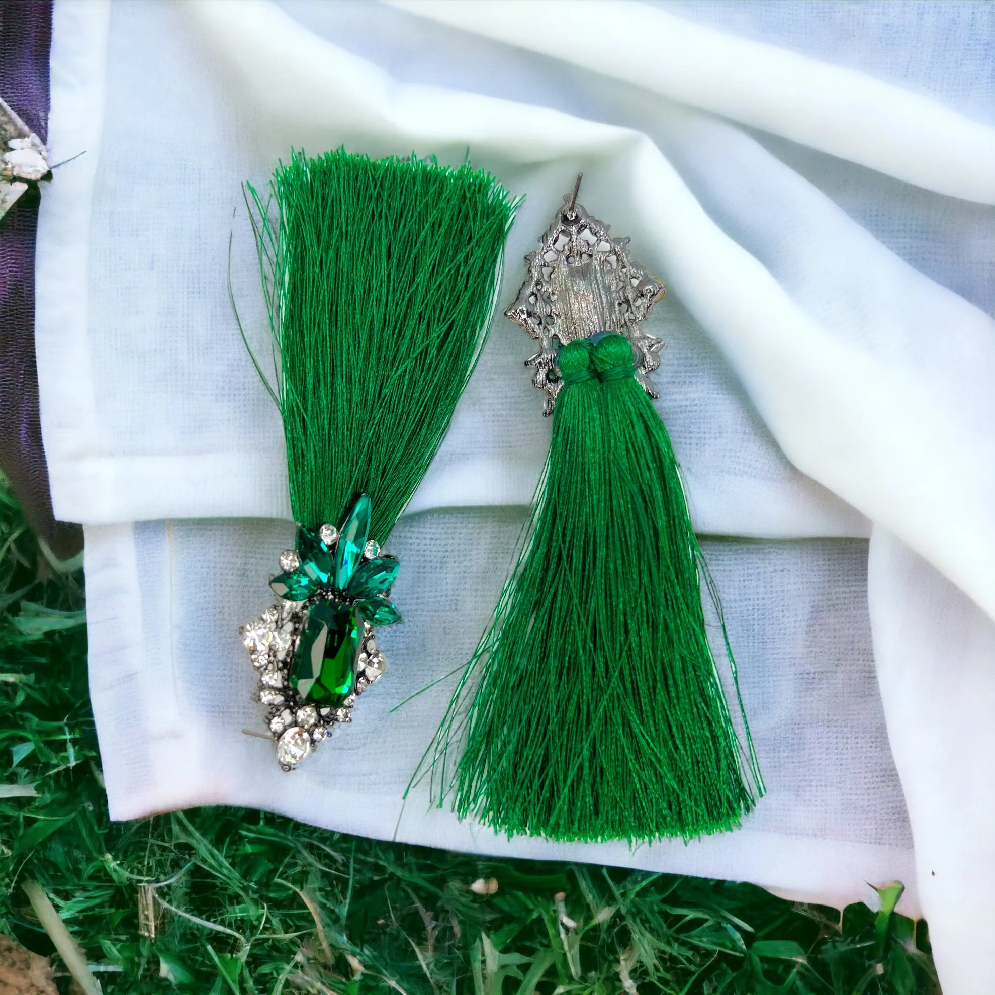 Green Tassel Earrings - Green Rhinestone, Green Earrings, Saint Patrick's Day, Rhinestone Earrings, Lucky Earrings, St. Patrick's Day