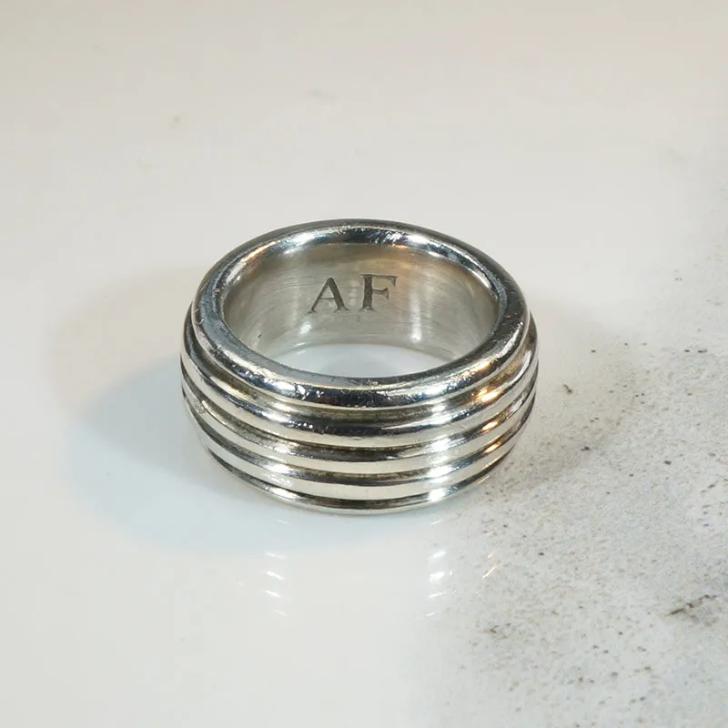 Heavy Grooved Sterling Band Marked "Paris AF"