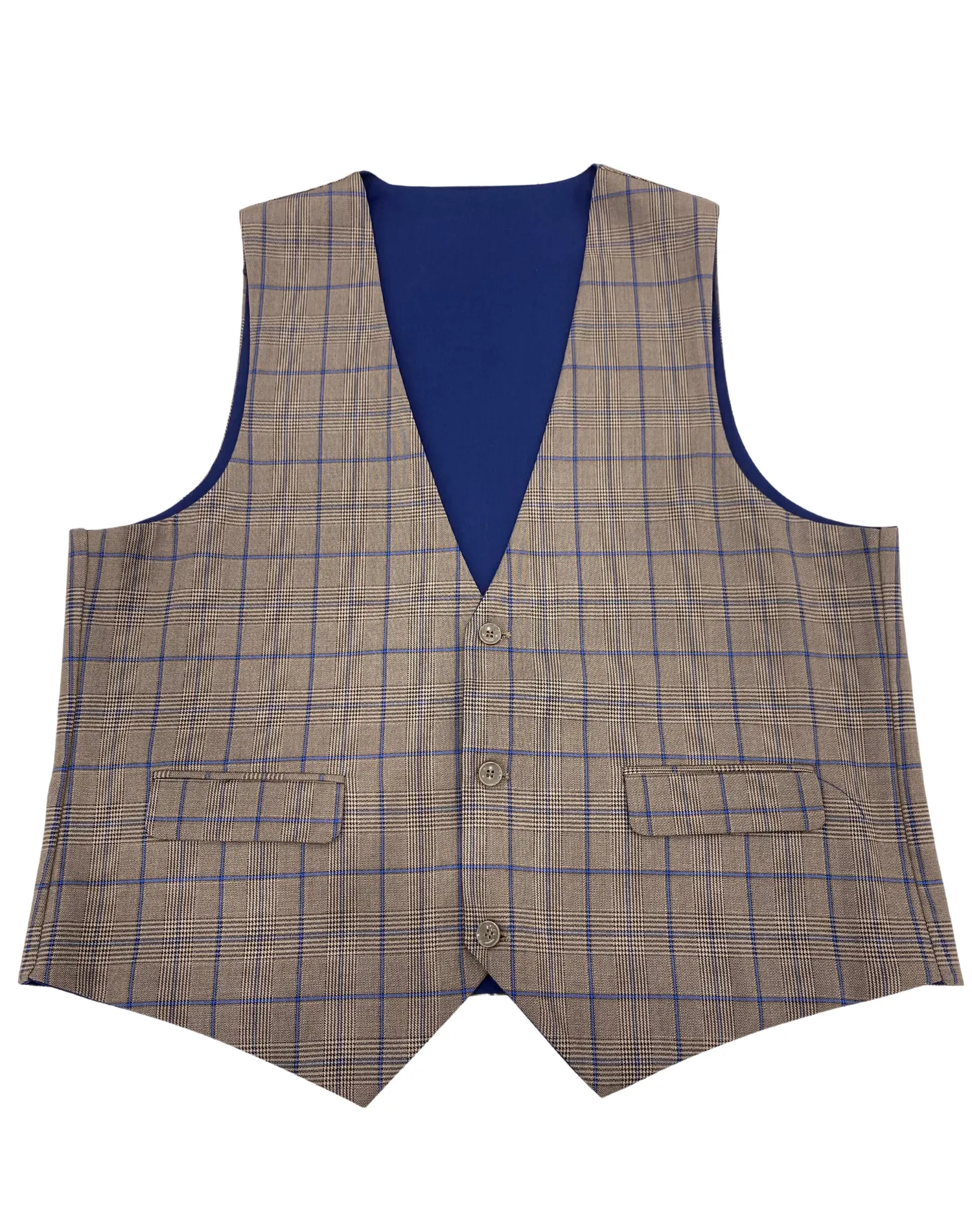 Mazari Plaid Reversible Performance Vest - Tan with Navy