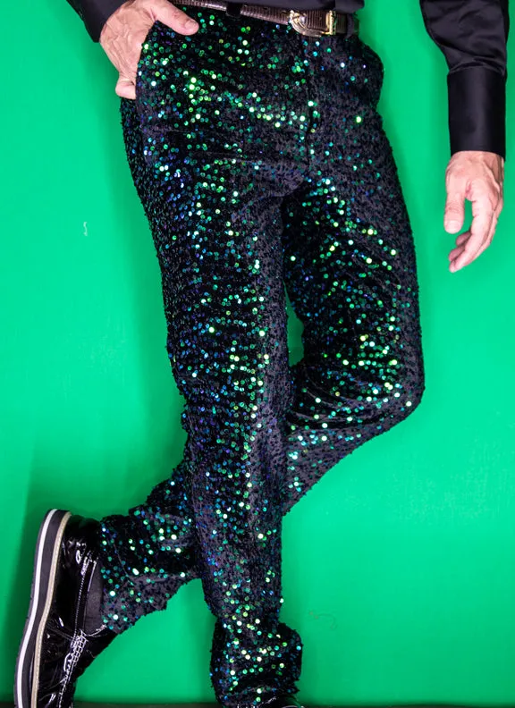 mens sequin pants, Green