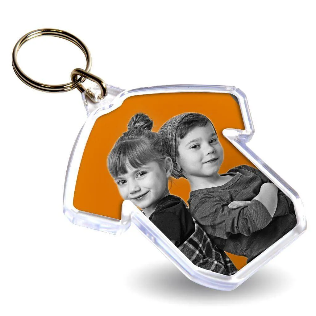 S-Shirt Shaped Blank Plastic Photo Insert Keyring - 60 x 38mm - Pack of 50