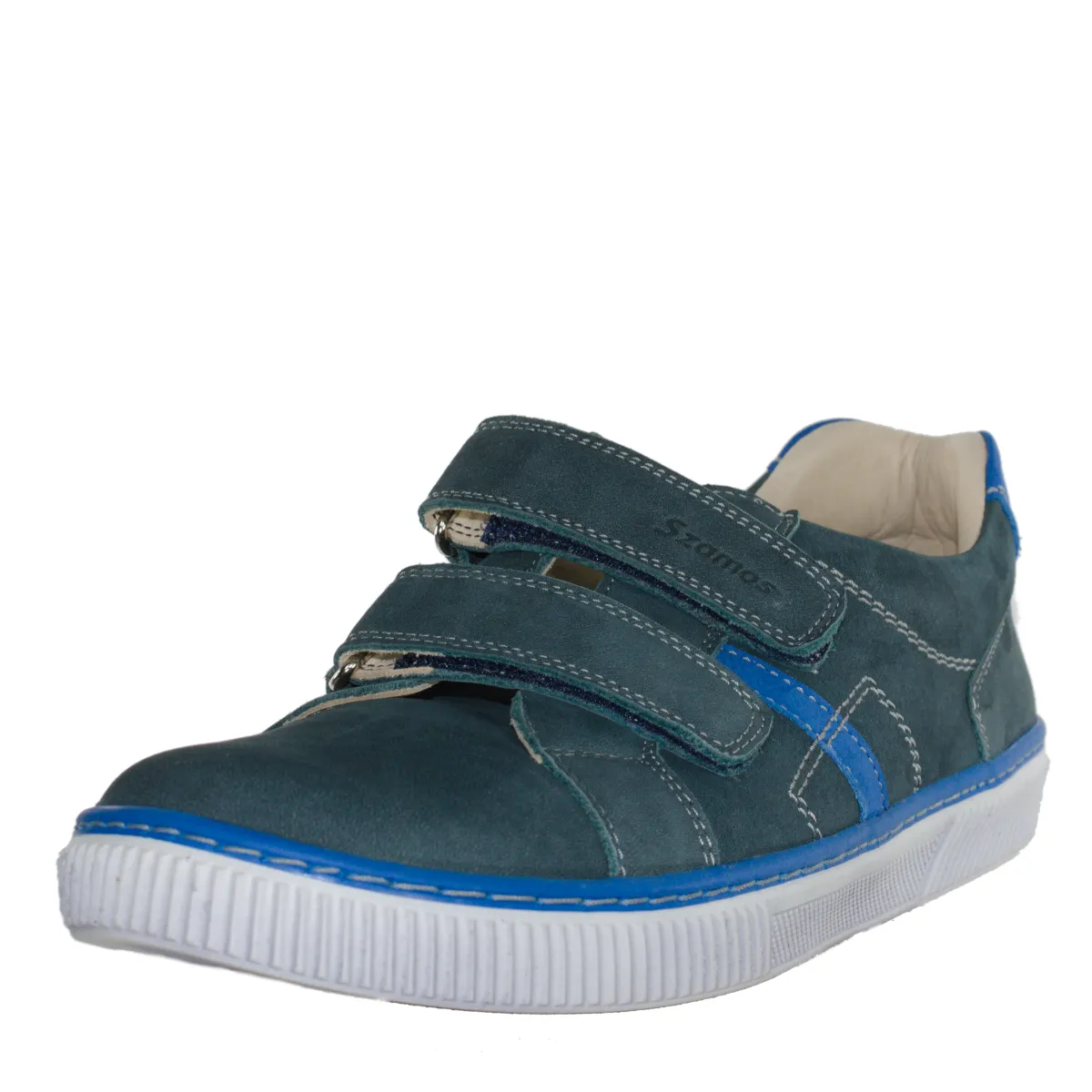 Szamos kid boy sneakers in dark grey and blue color with double velcro strap big kid size